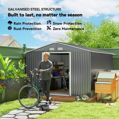 9' x 10.6' Garden Storage Shed, Foundation Kit, Double Doors, Light Grey Sheds at Gallery Canada