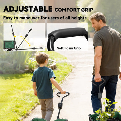 Steel Garden Cart, Removable Liner, Quick-Release Sides, 10" Wheels, 660lbs, Green