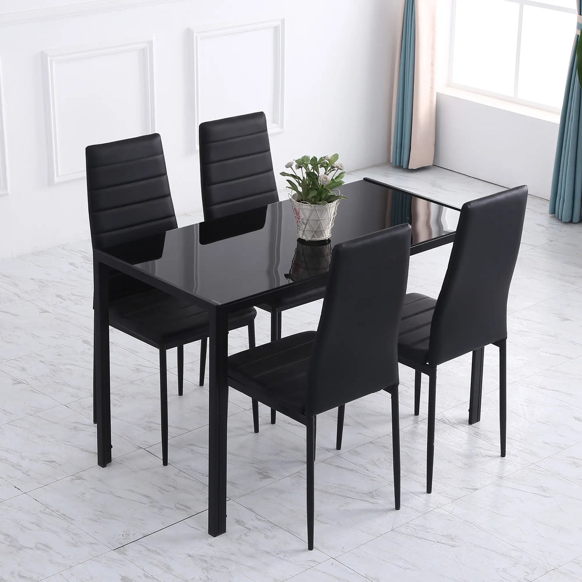 Rectangular Kitchen Table for 4, Tempered Glass Tabletop, Black Bar Tables & Dining Tables at Gallery Canada