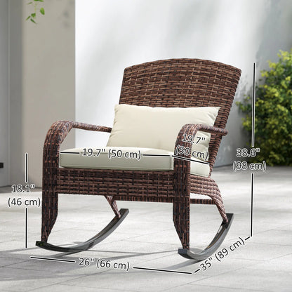 Outdoor Wicker Rocking Chair, High Back, Seat Cushion, Cream/Brown Outdoor Rocking Chairs at Gallery Canada