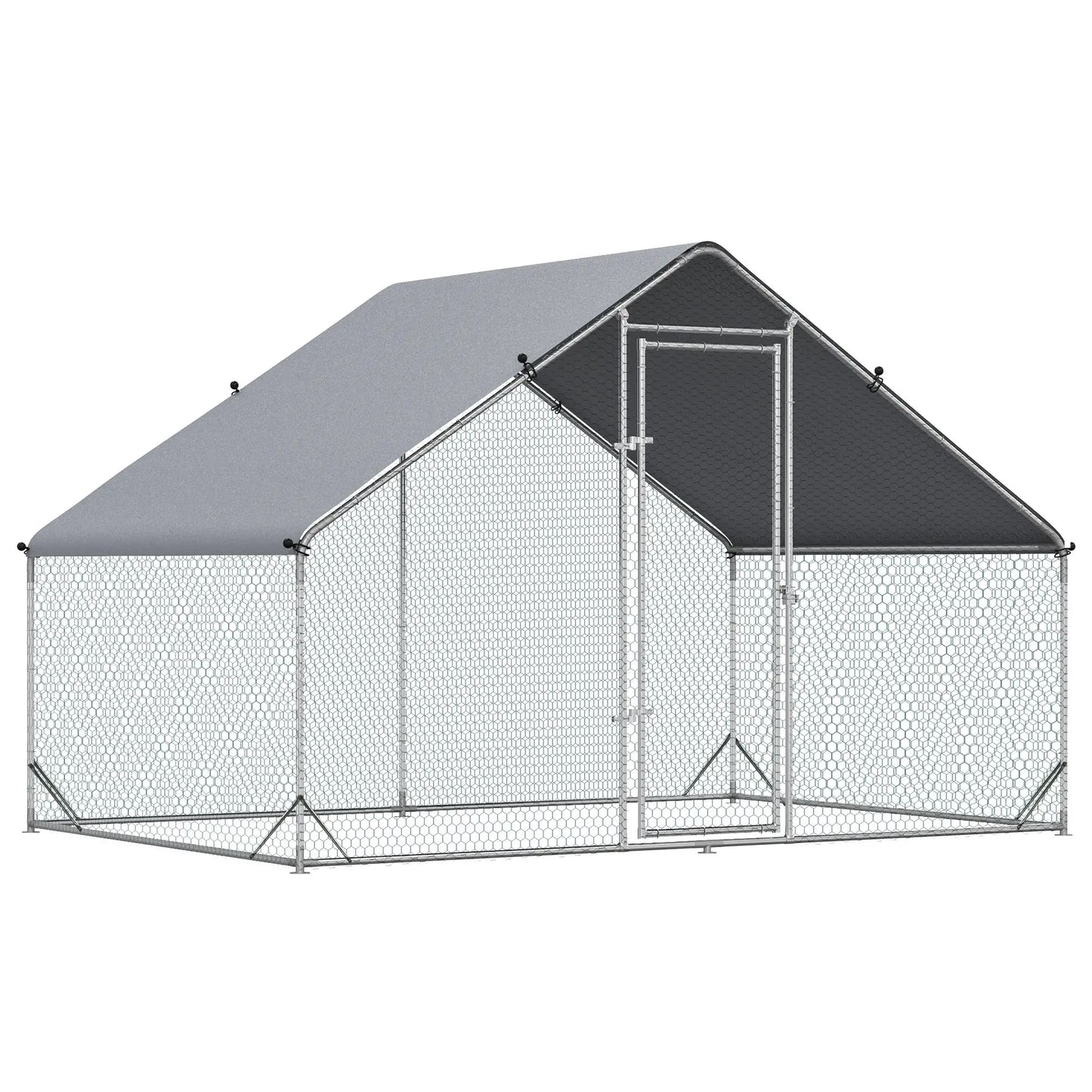 9.8' x 6.6' x 6.6' Chicken Coop, Outdoor Hen House With Cover, Lockable Door Chicken Coops Silver at Gallery Canada