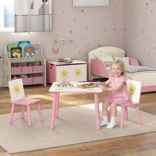 Kids Table And Chair Set, 3-Piece, Star Pattern, Ages 3-8, Pink