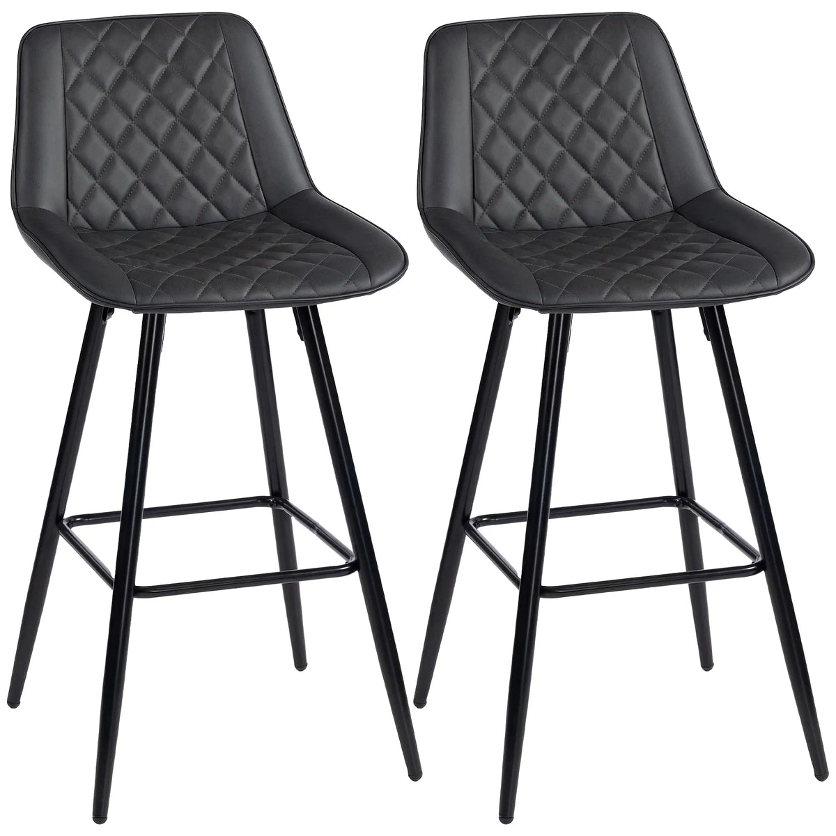 PU Leather Counter Height Bar Chairs Set of 2, 27.75" Bar Stools, Black Bar Stools Black at Gallery Canada
