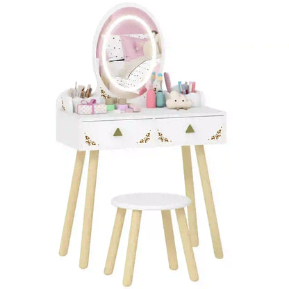 Kids Vanity Set with Mirror, Stool, 3-Color LED Lights, Pink Toy Vanity at Gallery Canada