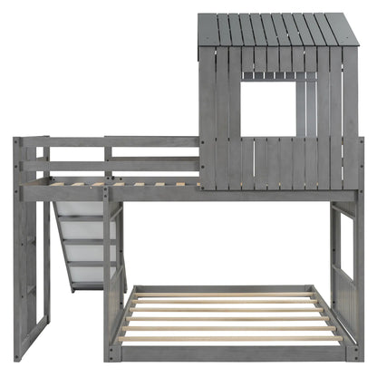 Twin Over Full Bunk Bed, Farmhouse Style, 82" L x 89" W x 82.5" H, Antique Grey Bed Frames at Gallery Canada