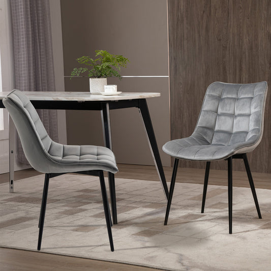 Upholstered Dining Chair Lounge Chair Soft Set of 2 Velvet-Touch Kitchen Reception Living Room Chair with Metal Legs, Grey - Gallery Canada