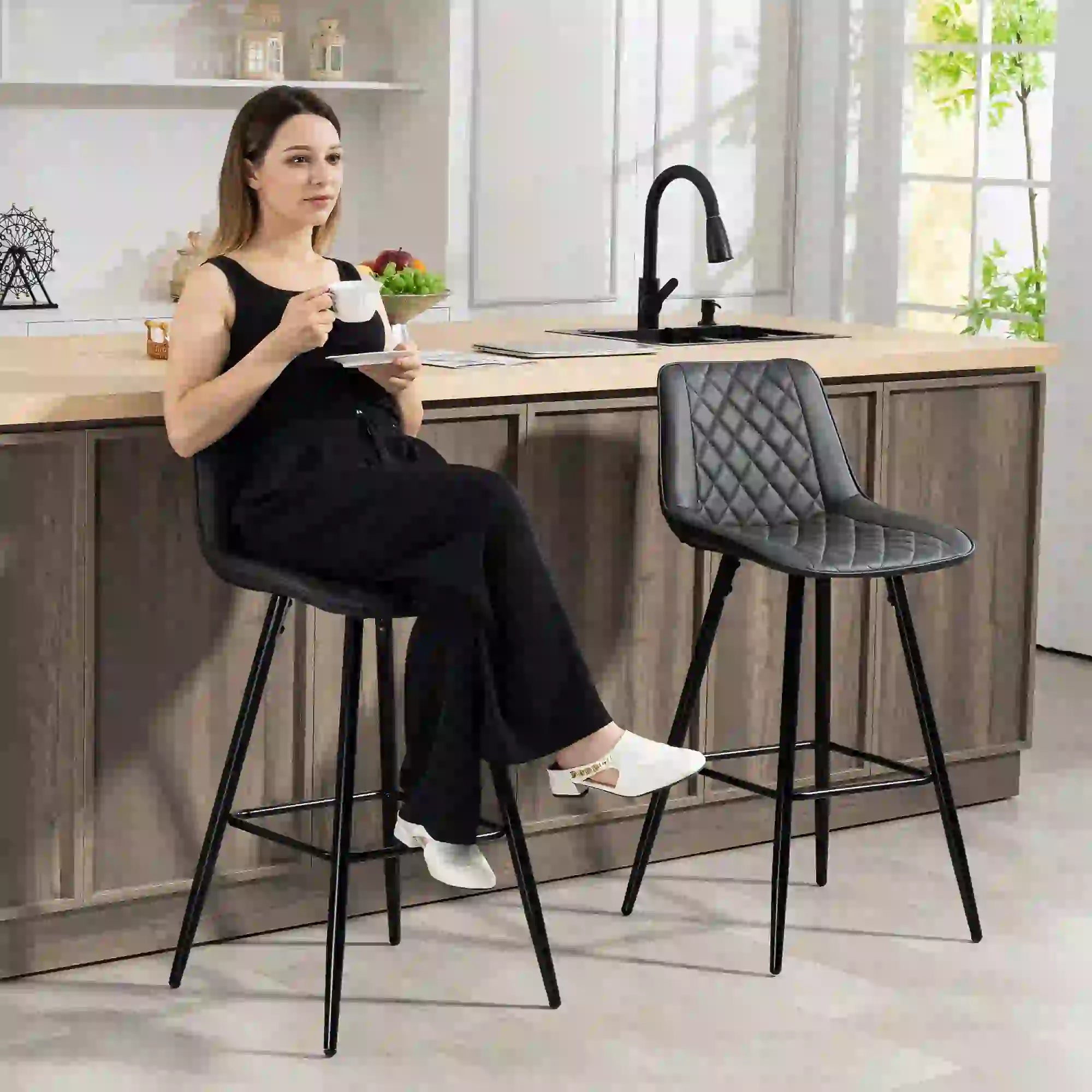 PU Leather Counter Height Bar Chairs Set of 2, 27.75