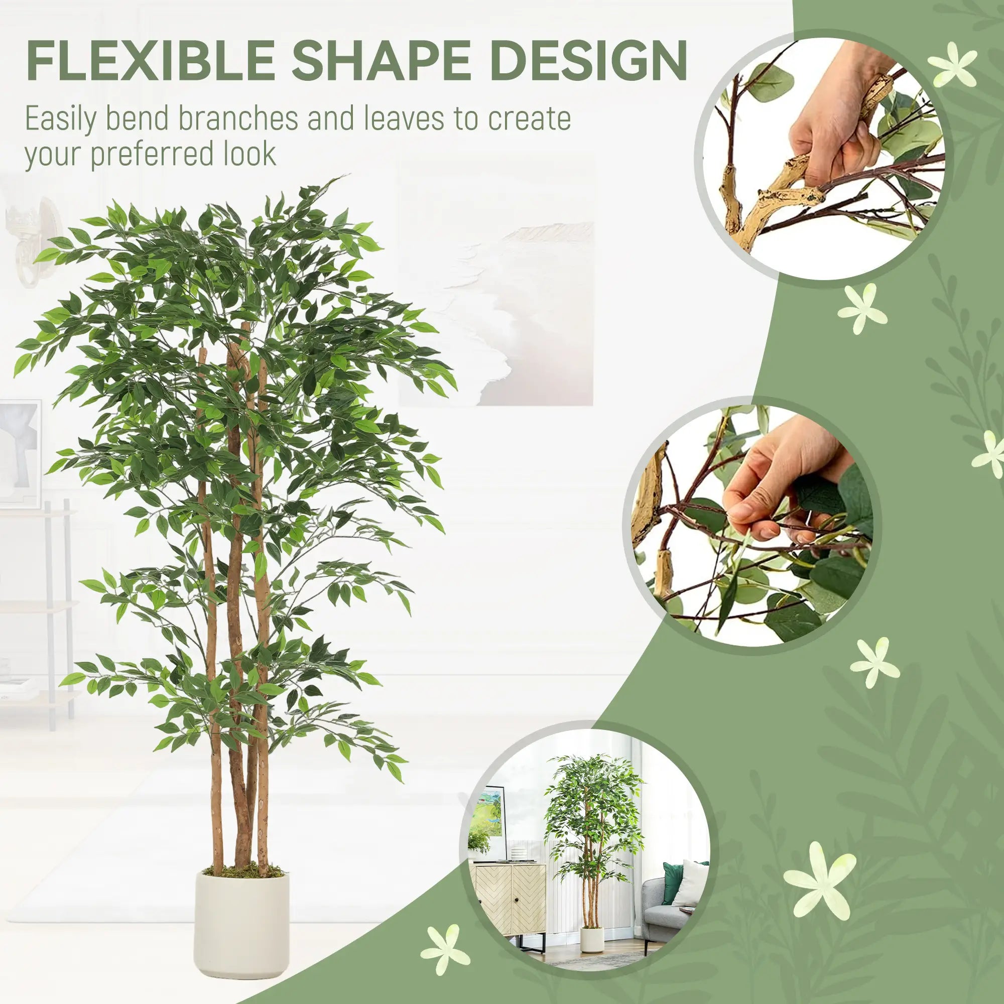 6FT Artificial Banyan Tree Set, Fake Potted Tree With Wood Trunk Artificial Trees at Gallery Canada