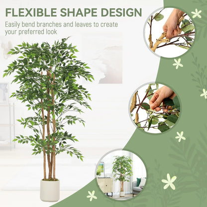 6FT Artificial Banyan Tree Set, Fake Potted Tree With Wood Trunk Artificial Trees at Gallery Canada