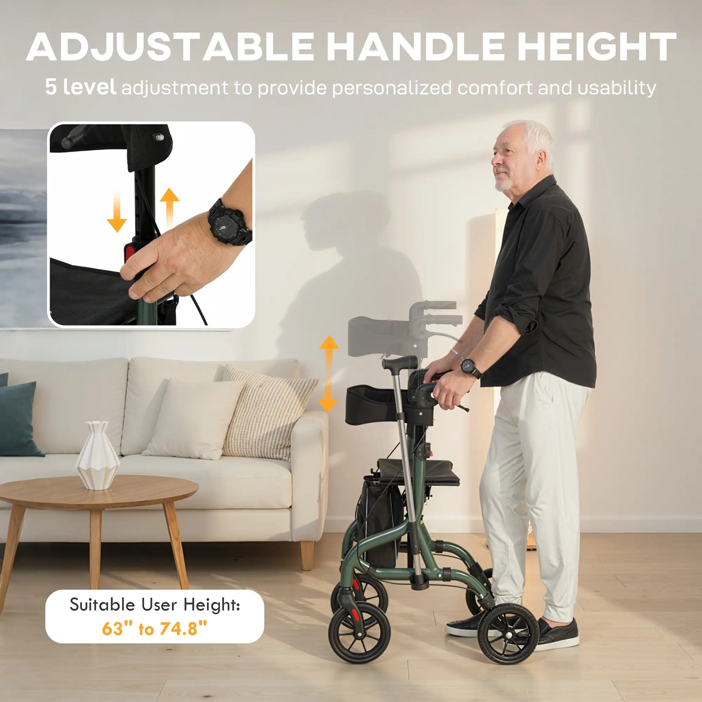 Foldable Rollator Walker With Seat, Adjustable Handles, Green Knee Walker & Wheelchair Ramps at Gallery Canada