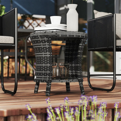 18" Wicker Outdoor Coffee Table, 2-Tier Storage, Composite Wood Top, Grey Patio Side Tables at Gallery Canada