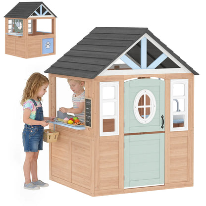 Kids Outdoor Playhouse, Wooden Cottage With Pet Door, Play Kitchen Play Houses at Gallery Canada