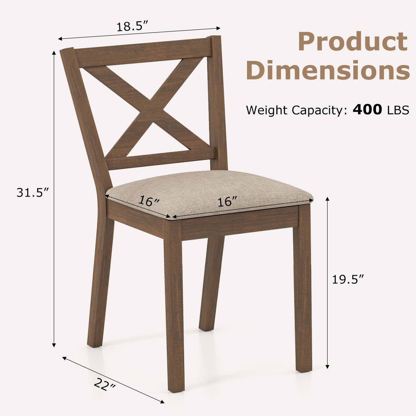 Dining Chair Set of 2 Modern Kitchen Chair with Upholstered Seat, Brown Dining Chairs at Gallery Canada