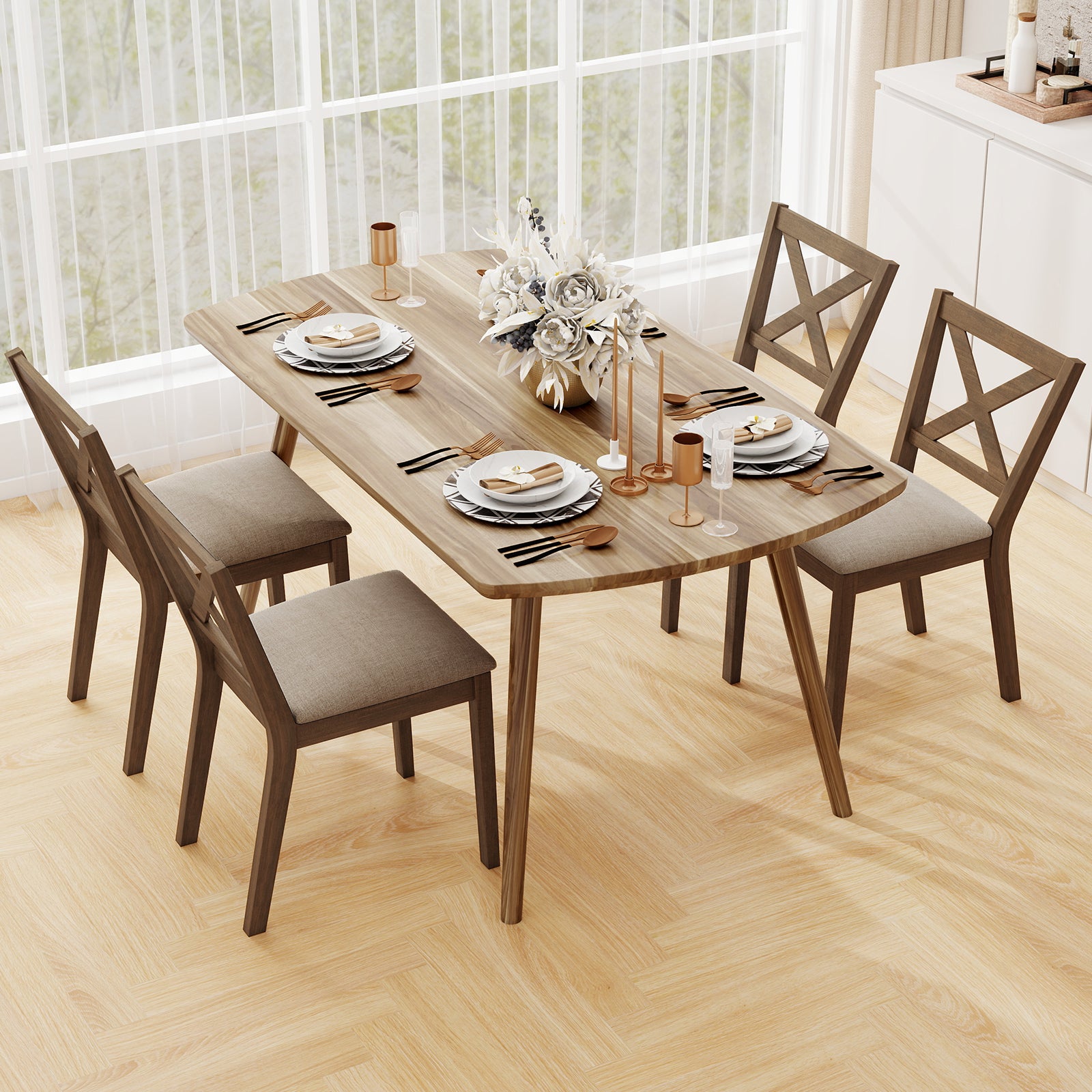 Dining Chair Set of 2 Modern Kitchen Chair with Upholstered Seat, Brown Dining Chairs at Gallery Canada