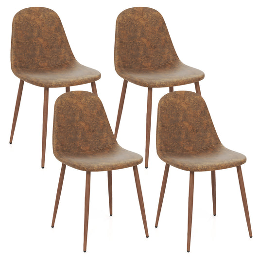 Faux PU Leather Dining Chair Set, 4 Kitchen Chairs, Metal Legs, Brown Dining Chairs Brown at Gallery Canada