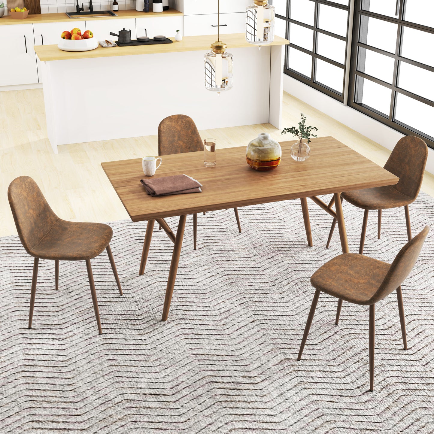 Dining Chair Set of 4 Faux PU Leather Upholstered Kitchen Chairs with Metal Legs, Brown Dining Chairs at Gallery Canada