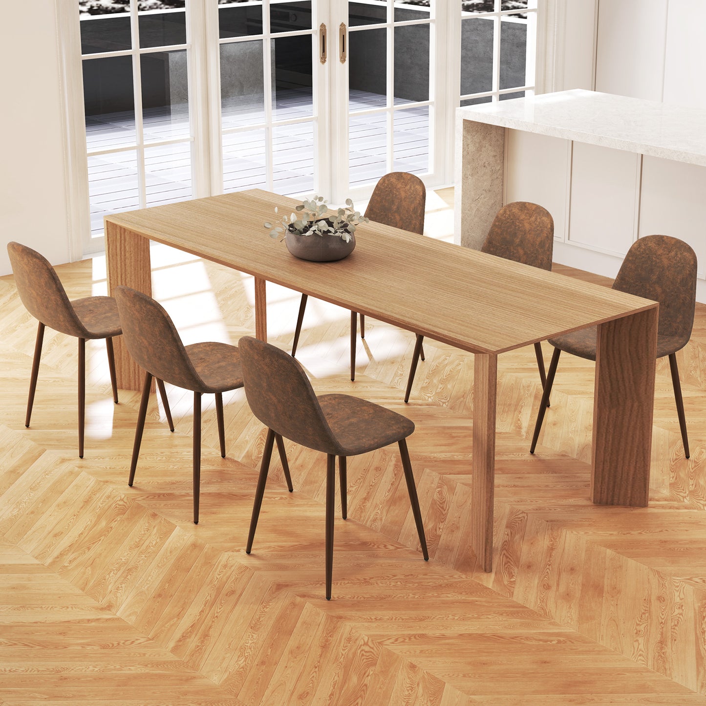 Dining Chair Set of 4 Faux PU Leather Upholstered Kitchen Chairs with Metal Legs, Brown Dining Chairs at Gallery Canada