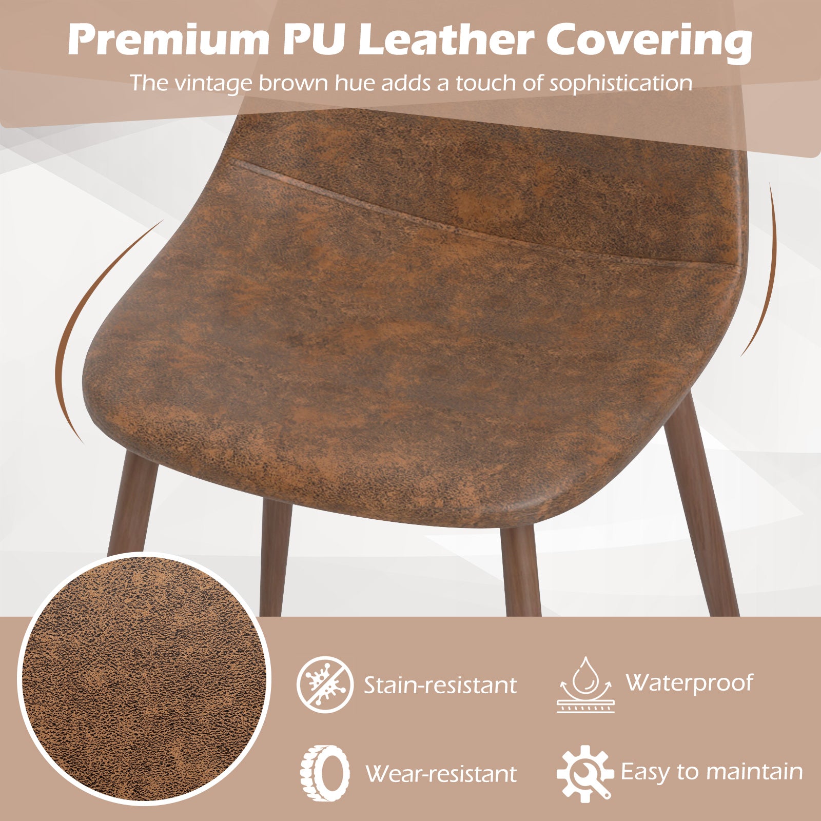 Dining Chair Set of 4 Faux PU Leather Upholstered Kitchen Chairs with Metal Legs, Brown Dining Chairs at Gallery Canada