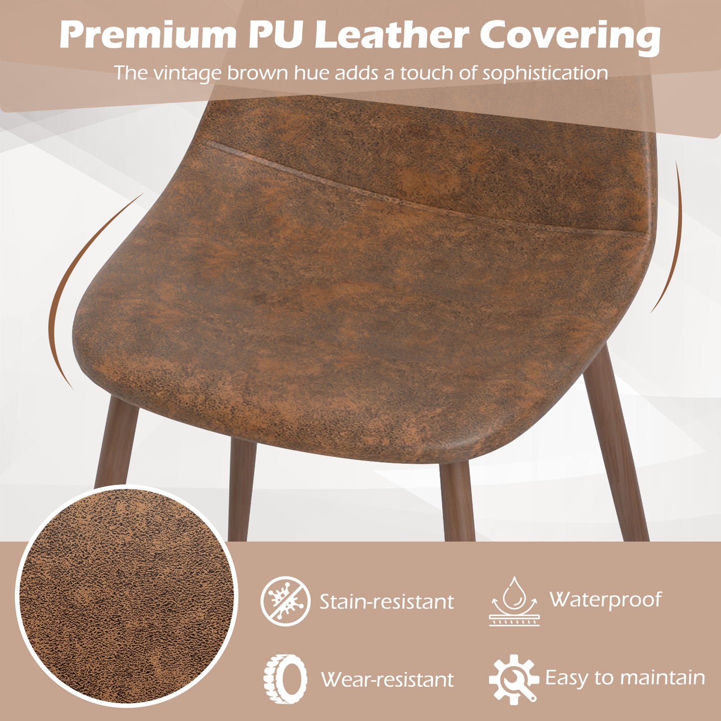 Dining Chair Set of 4 Faux PU Leather Upholstered Kitchen Chairs with Metal Legs, Brown Dining Chairs at Gallery Canada