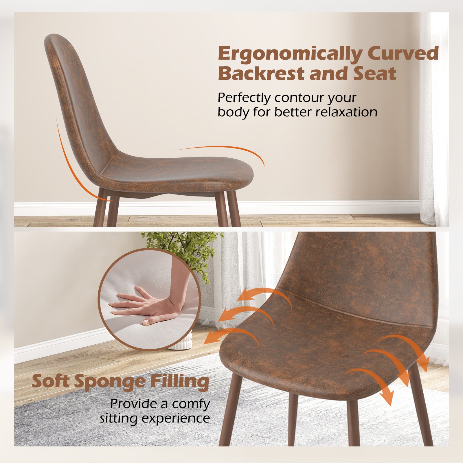 Dining Chair Set of 4 Faux PU Leather Upholstered Kitchen Chairs with Metal Legs, Brown Dining Chairs at Gallery Canada