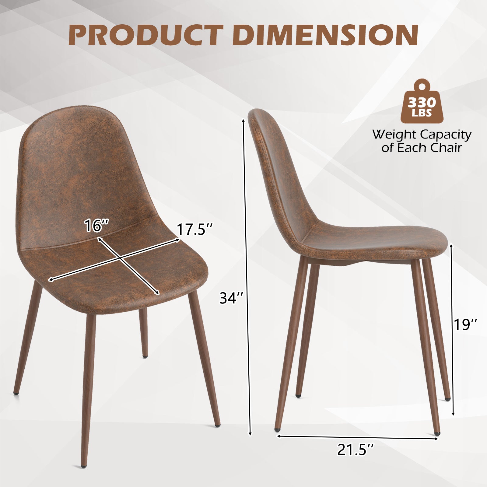 Dining Chair Set of 4 Faux PU Leather Upholstered Kitchen Chairs with Metal Legs, Brown Dining Chairs at Gallery Canada