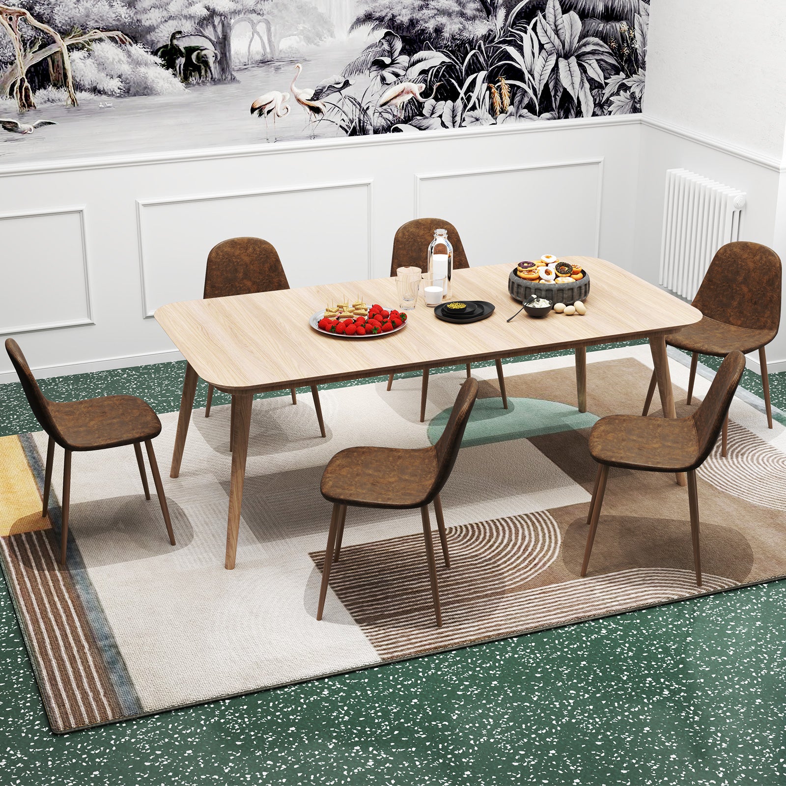 Dining Chair Set of 4 Faux PU Leather Upholstered Kitchen Chairs with Metal Legs, Brown Dining Chairs at Gallery Canada