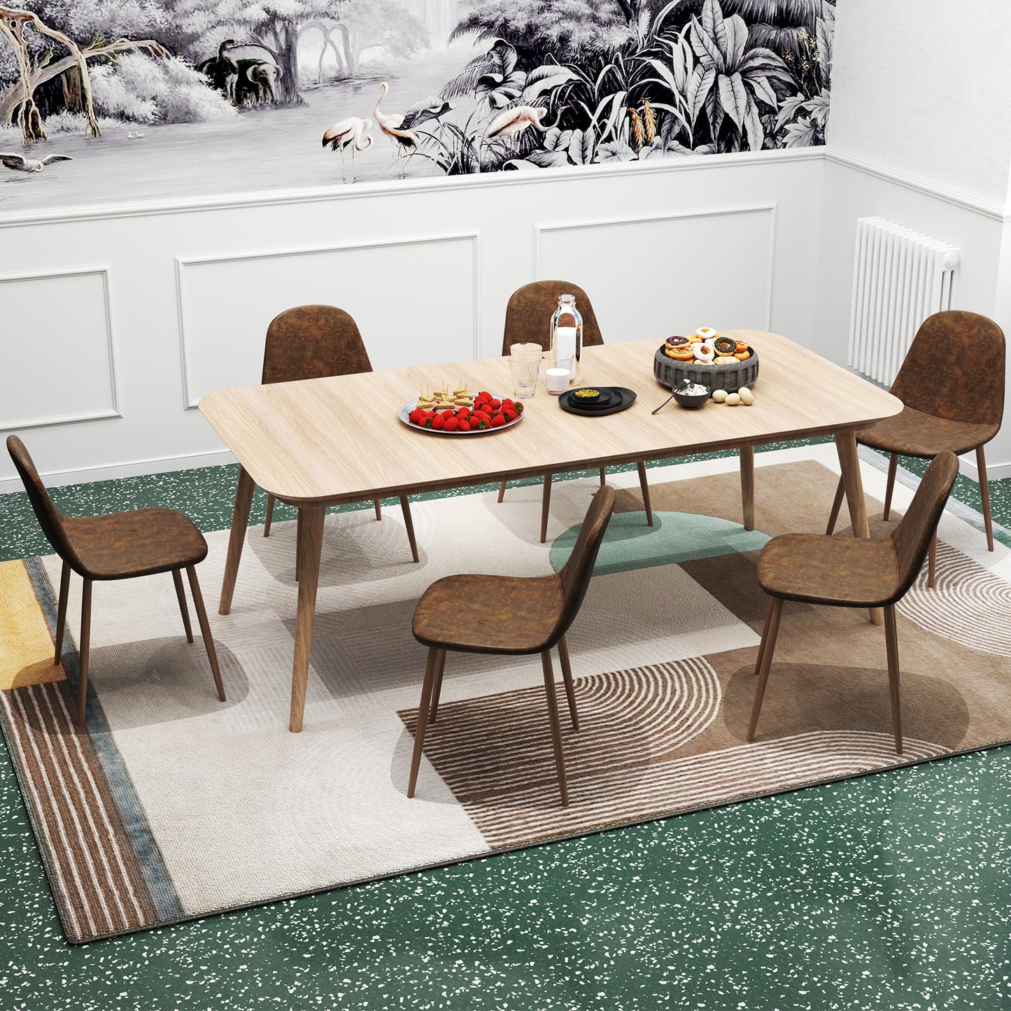 Dining Chair Set of 4 Faux PU Leather Upholstered Kitchen Chairs with Metal Legs, Brown Dining Chairs at Gallery Canada