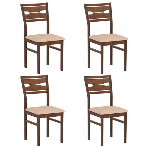 Rubber Wood Frame Dining Chair Set, 4 Padded Seats