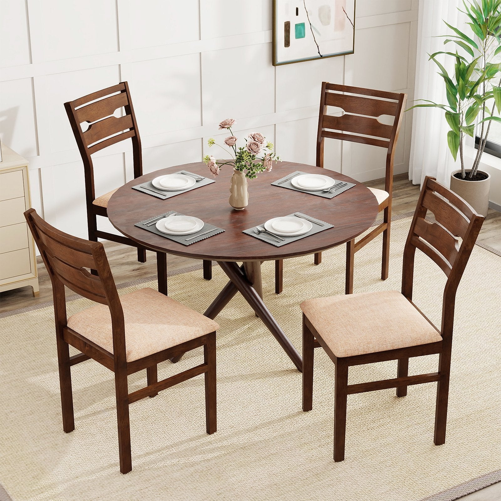 Dining Chair Set of 2/4 with Rubber Wood Frame and Padded Seat-4 Dining Chairs at Gallery Canada