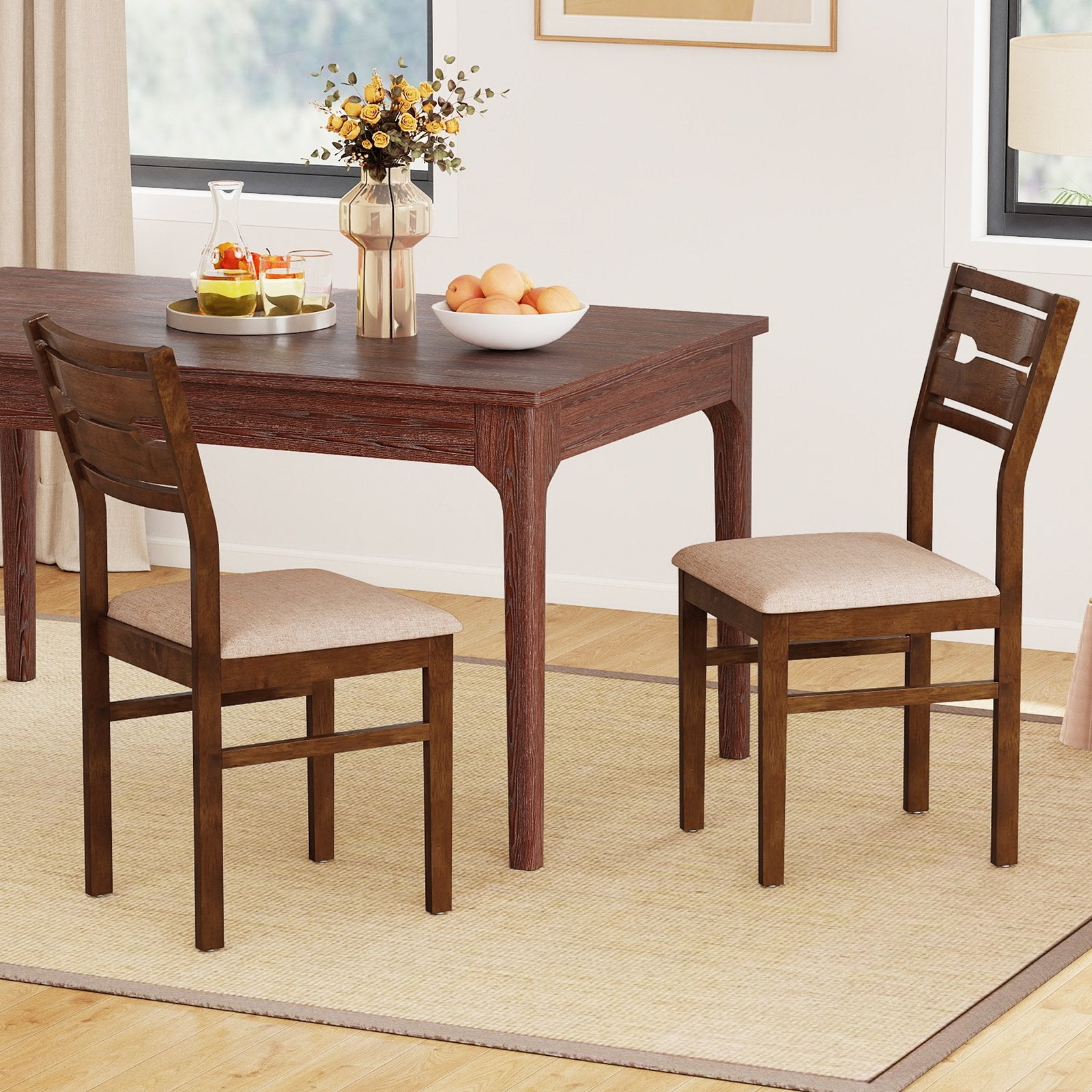 Dining Chair Set of 2/4 with Rubber Wood Frame and Padded Seat-2 Dining Chairs at Gallery Canada