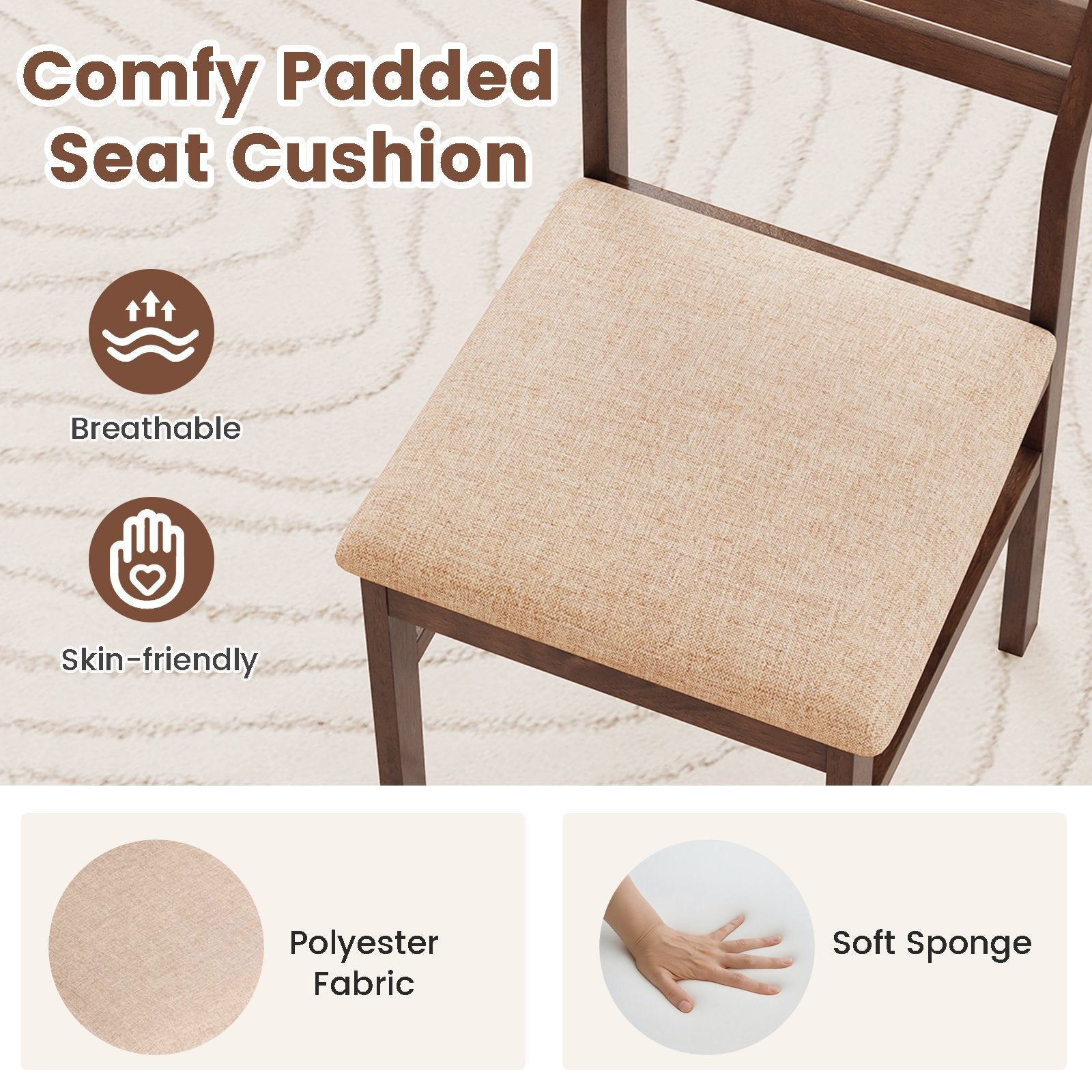 Dining Chair Set of 2/4 with Rubber Wood Frame and Padded Seat-2 Dining Chairs at Gallery Canada