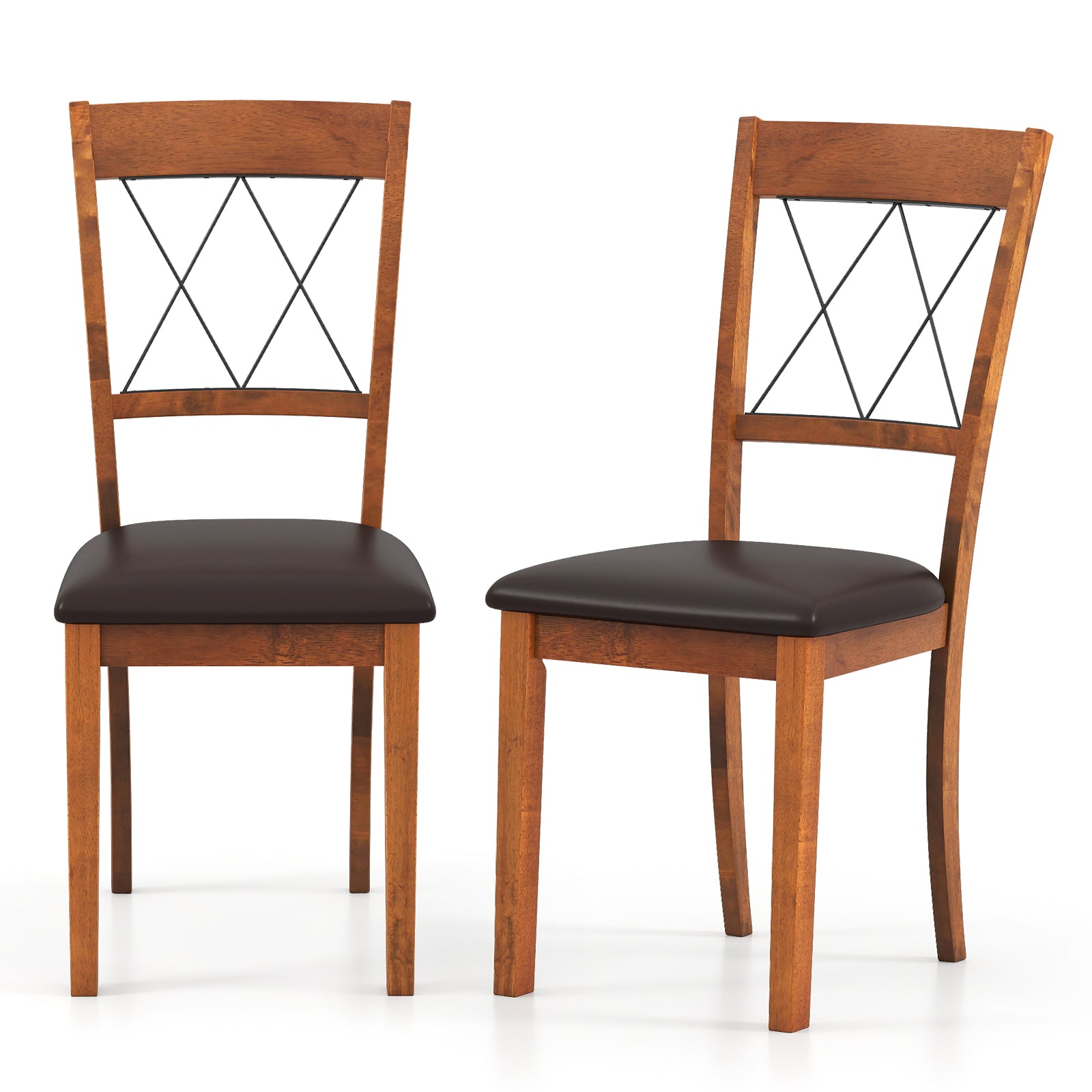 Dining Chair Set of 2 Fabric Upholstered Kitchen Armless Chairs with Rubber Wood Frame, Walnut