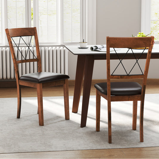 Dining Chair Set of 2 Fabric Upholstered Kitchen Armless Chairs with Rubber Wood Frame, Walnut Dining Chairs Walnut at Gallery Canada