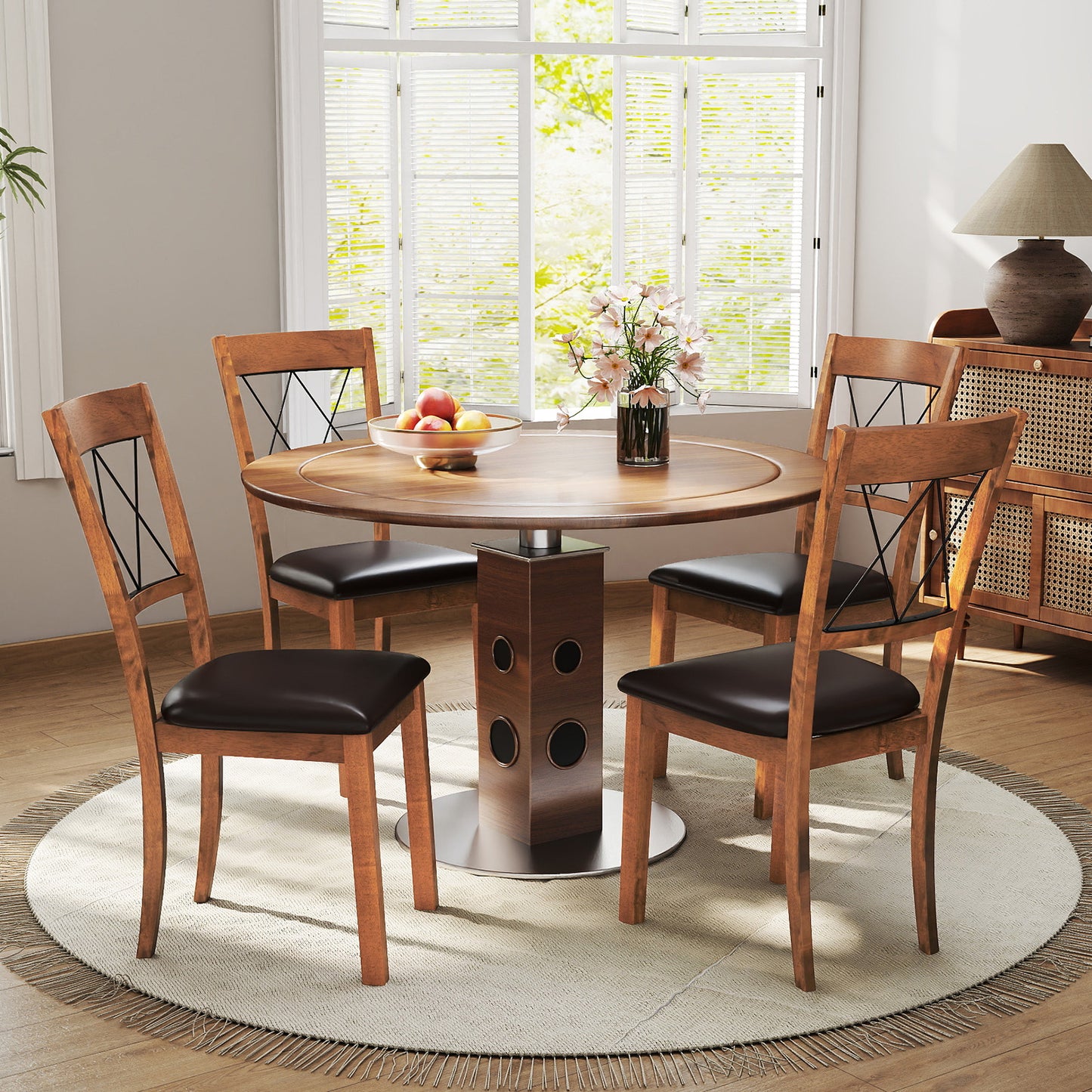 Dining Chair Set of 2 Fabric Upholstered Kitchen Armless Chairs with Rubber Wood Frame, Walnut Dining Chairs at Gallery Canada