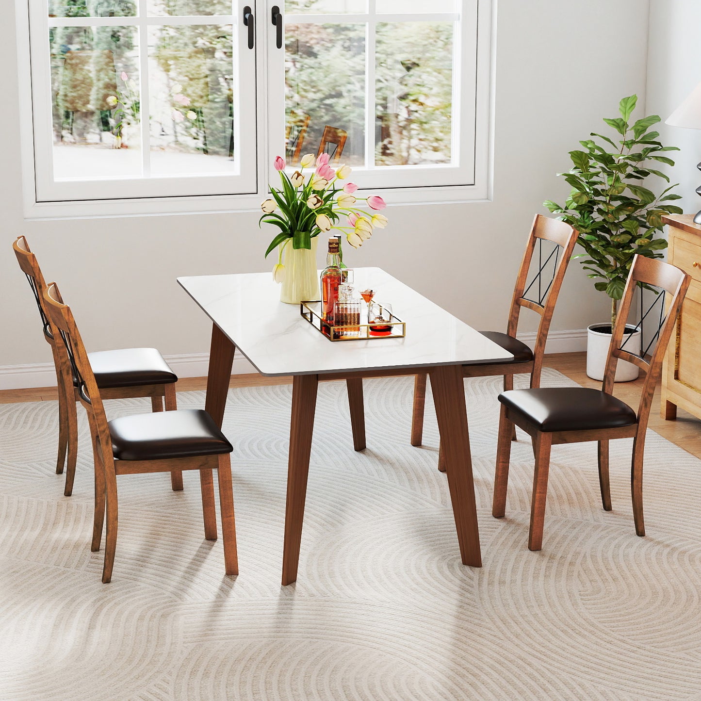 Dining Chair Set of 2 Fabric Upholstered Kitchen Armless Chairs with Rubber Wood Frame, Walnut Dining Chairs at Gallery Canada