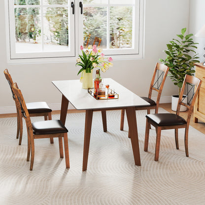 Dining Chair Set of 2 Fabric Upholstered Kitchen Armless Chairs with Rubber Wood Frame, Walnut Dining Chairs at Gallery Canada