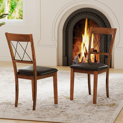 Dining Chair Set of 2 Fabric Upholstered Kitchen Armless Chairs with Rubber Wood Frame, Walnut Dining Chairs at Gallery Canada