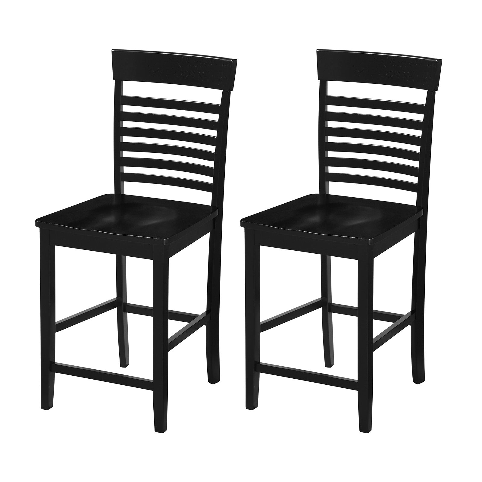 Dining Chair Set of 2 with Footrests and Solid Wood Frame, Black