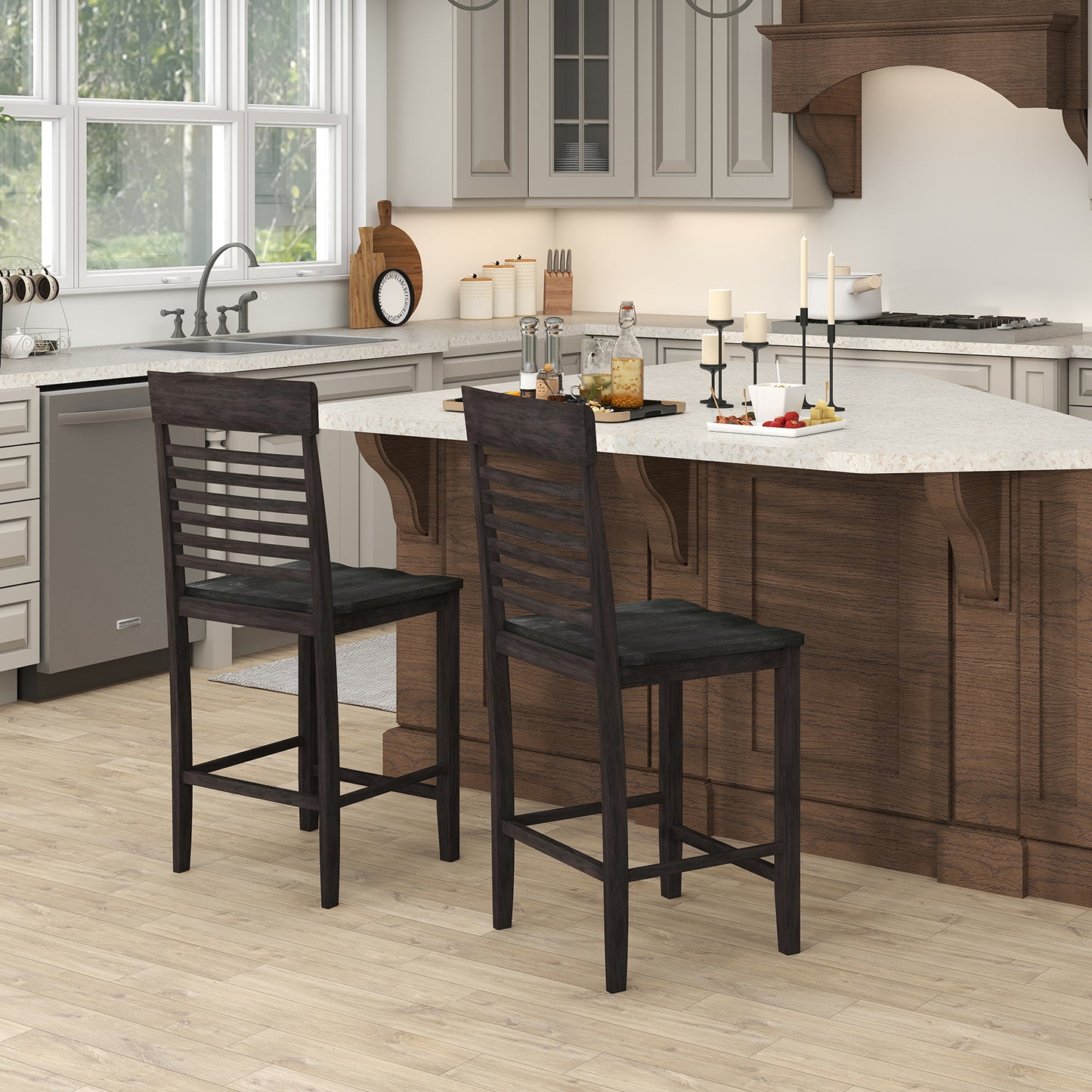 Dining Chair Set Of 2, With Footrests And Solid Wood Frame, Gray Dining Chairs at Gallery Canada