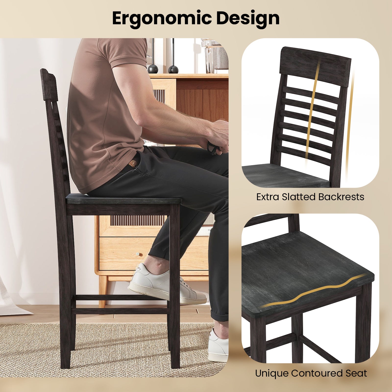 Dining Chair Set Of 2, With Footrests And Solid Wood Frame, Gray Dining Chairs at Gallery Canada