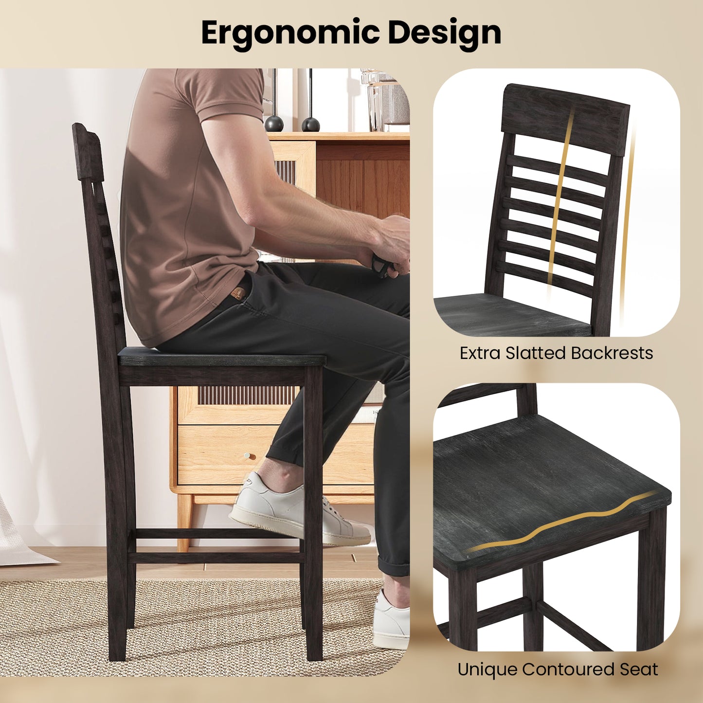 Dining Chair Set Of 2, With Footrests And Solid Wood Frame, Gray Dining Chairs at Gallery Canada