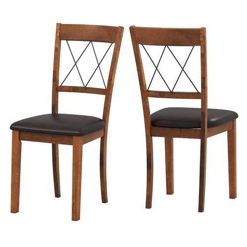 Dining Chair Set of 2 Fabric Upholstered Kitchen Armless Chairs with Rubber Wood Frame, Walnut