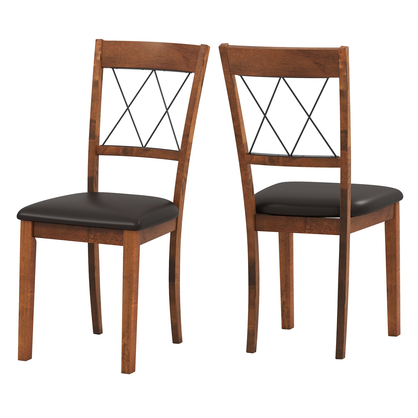 Dining Chair Set of 2 Fabric Upholstered Kitchen Armless Chairs with Rubber Wood Frame, Walnut Dining Chairs at Gallery Canada