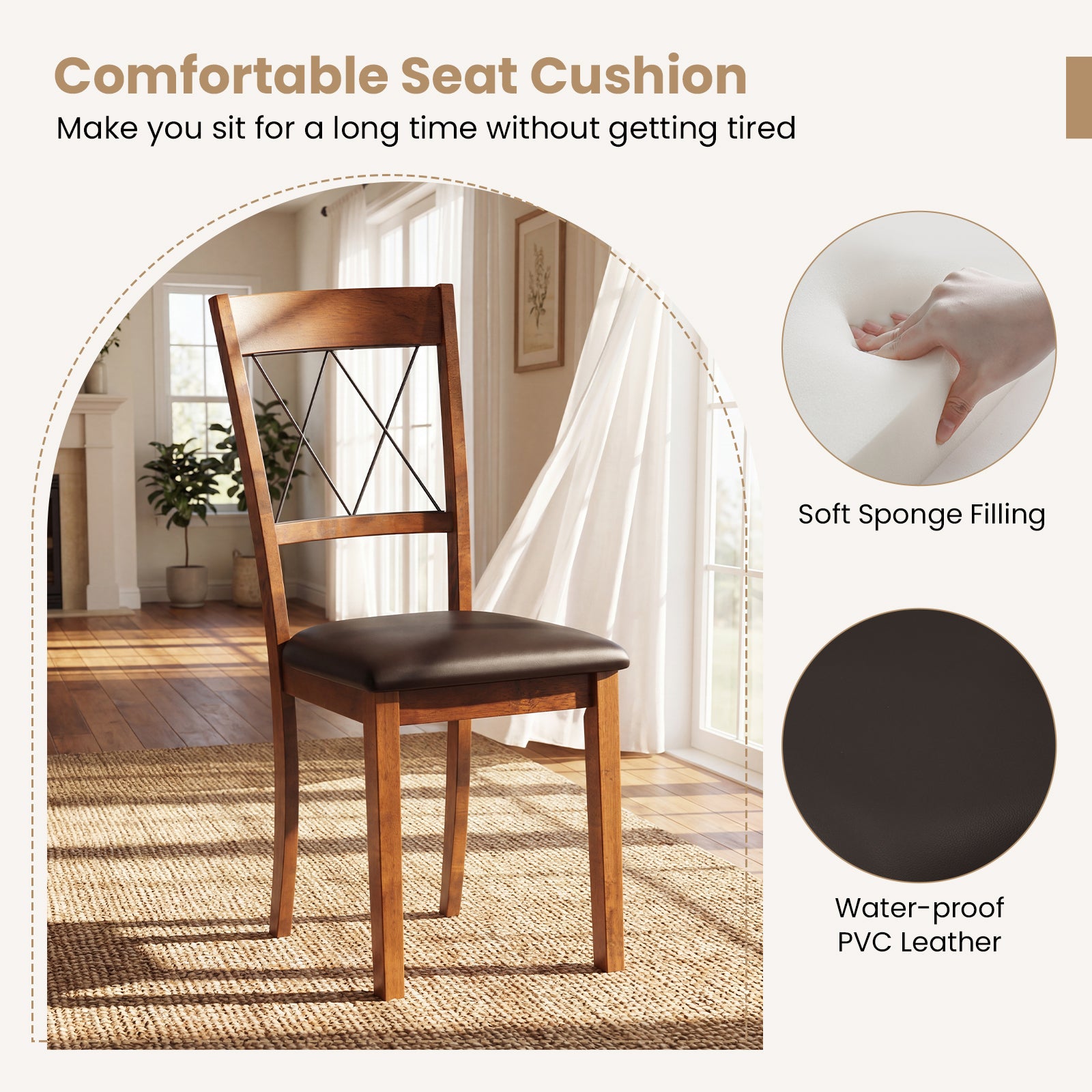 Dining Chair Set of 2 Fabric Upholstered Kitchen Armless Chairs with Rubber Wood Frame, Walnut Dining Chairs at Gallery Canada