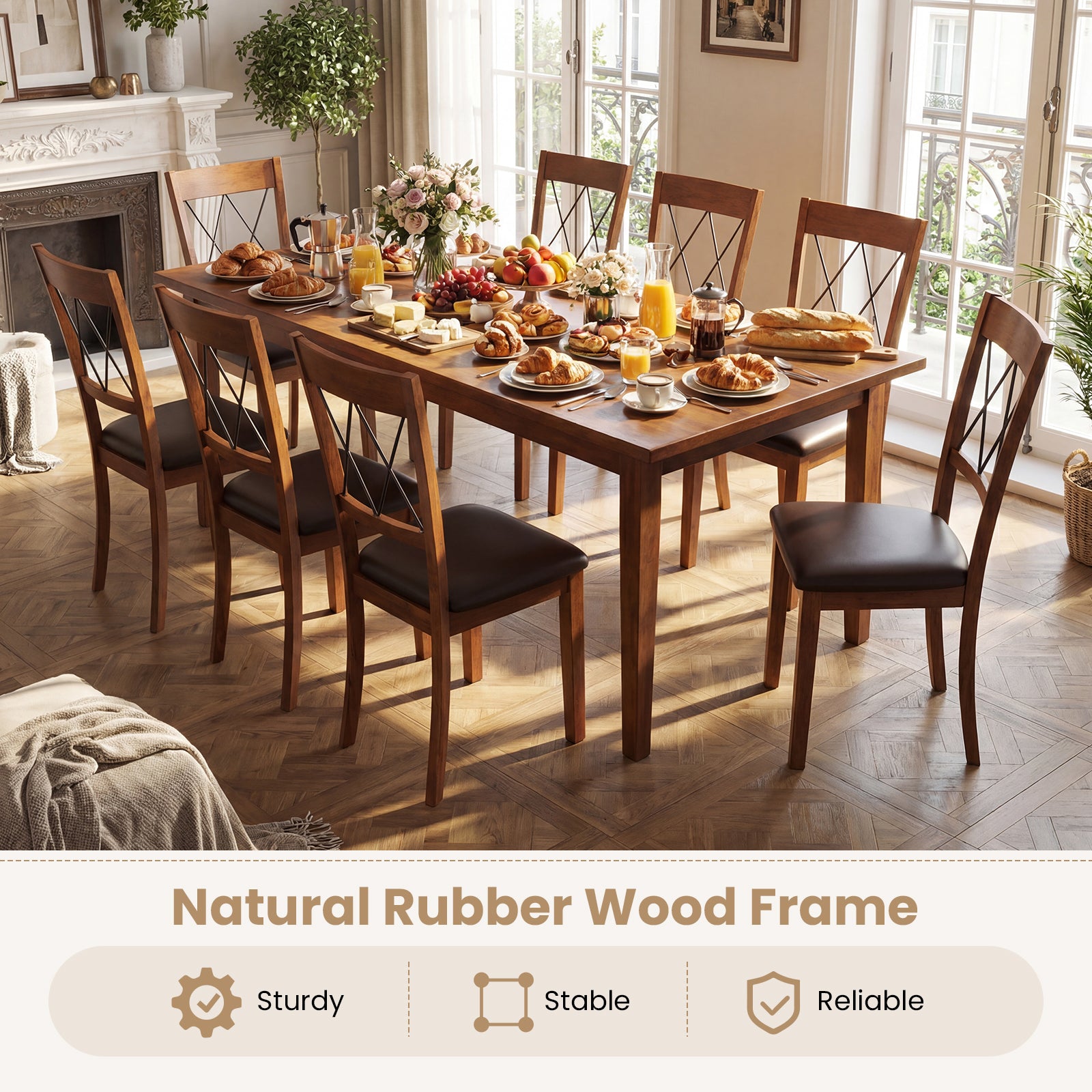 Dining Chair Set of 2 Fabric Upholstered Kitchen Armless Chairs with Rubber Wood Frame, Walnut Dining Chairs at Gallery Canada