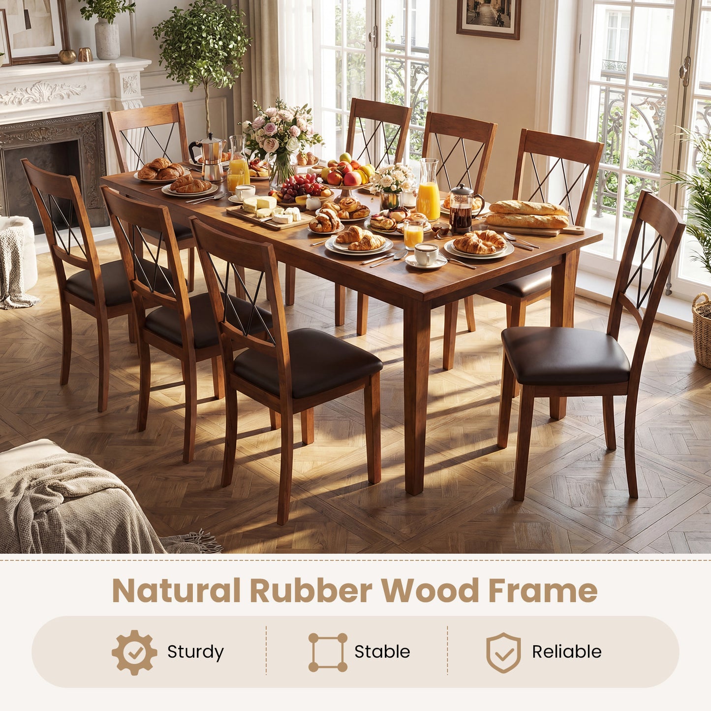 Dining Chair Set of 2 Fabric Upholstered Kitchen Armless Chairs with Rubber Wood Frame, Walnut Dining Chairs at Gallery Canada