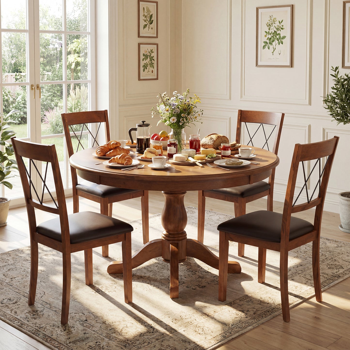 Dining Chair Set of 2 Fabric Upholstered Kitchen Armless Chairs with Rubber Wood Frame, Walnut Dining Chairs at Gallery Canada