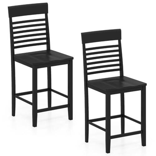 Dining Chair Set of 2 with Footrests and Solid Wood Frame, Black