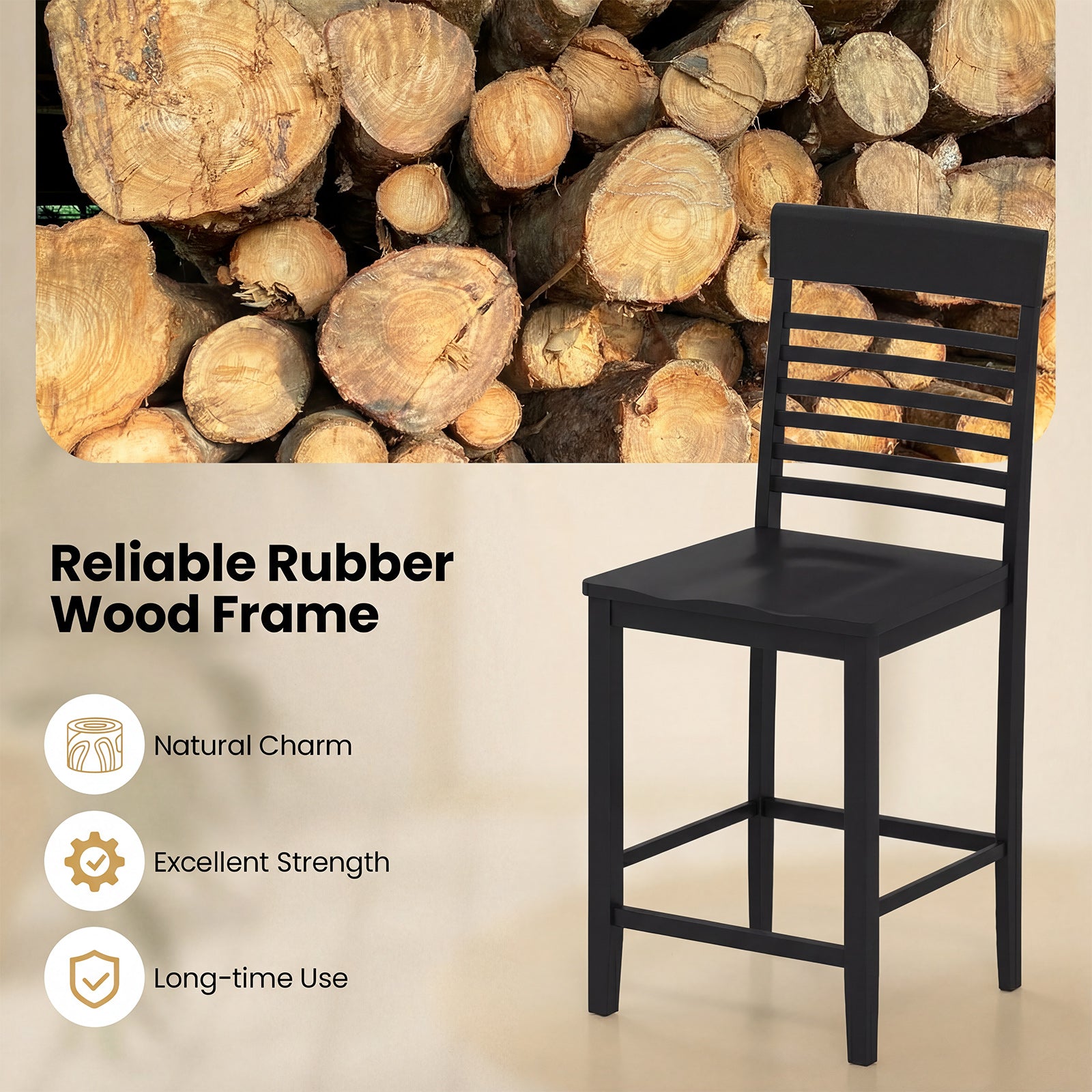 Dining Chair Set of 2 with Footrests and Solid Wood Frame, Black Dining Chairs at Gallery Canada