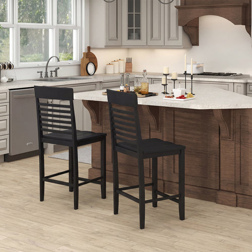 Dining Chair Set of 2 with Footrests and Solid Wood Frame, Black